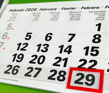 Kalender mit Anzeige 29. Februar 2024